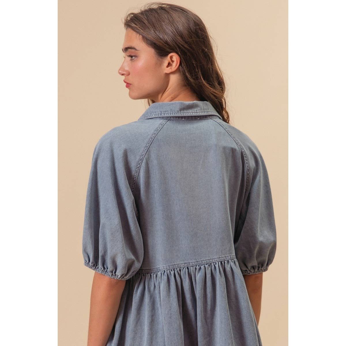 Everyday Charm Puff-Sleeve Denim Dress