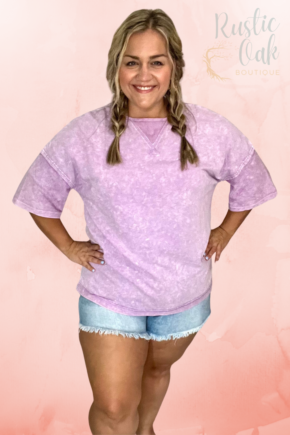 Plus Size Mineral Wash Tee - Purple, Pink, Gray