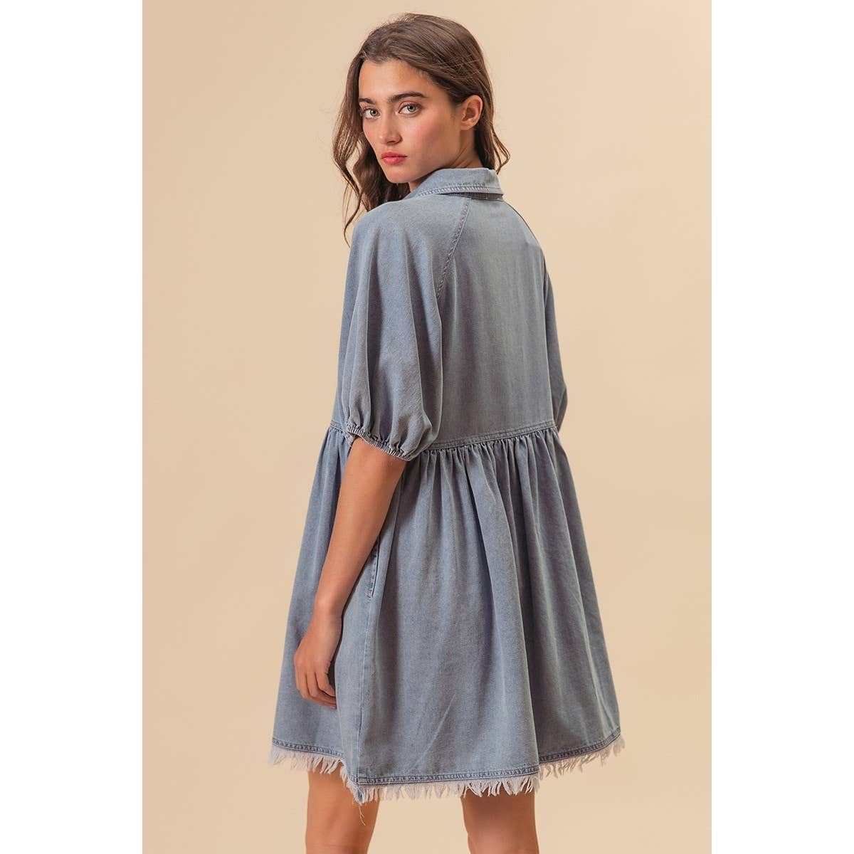 Everyday Charm Puff-Sleeve Denim Dress