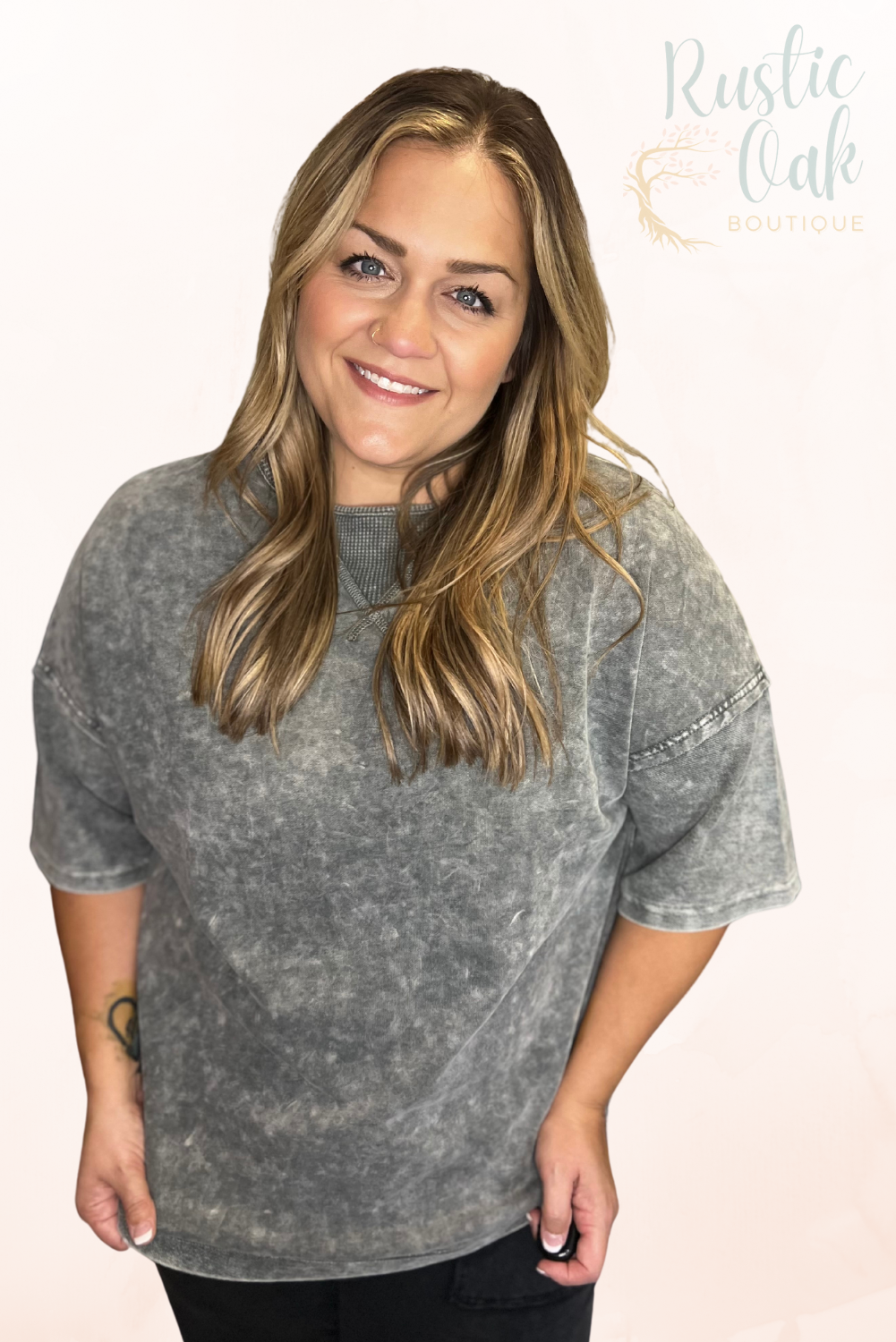 Plus Size Mineral Wash Tee - Purple, Pink, Gray