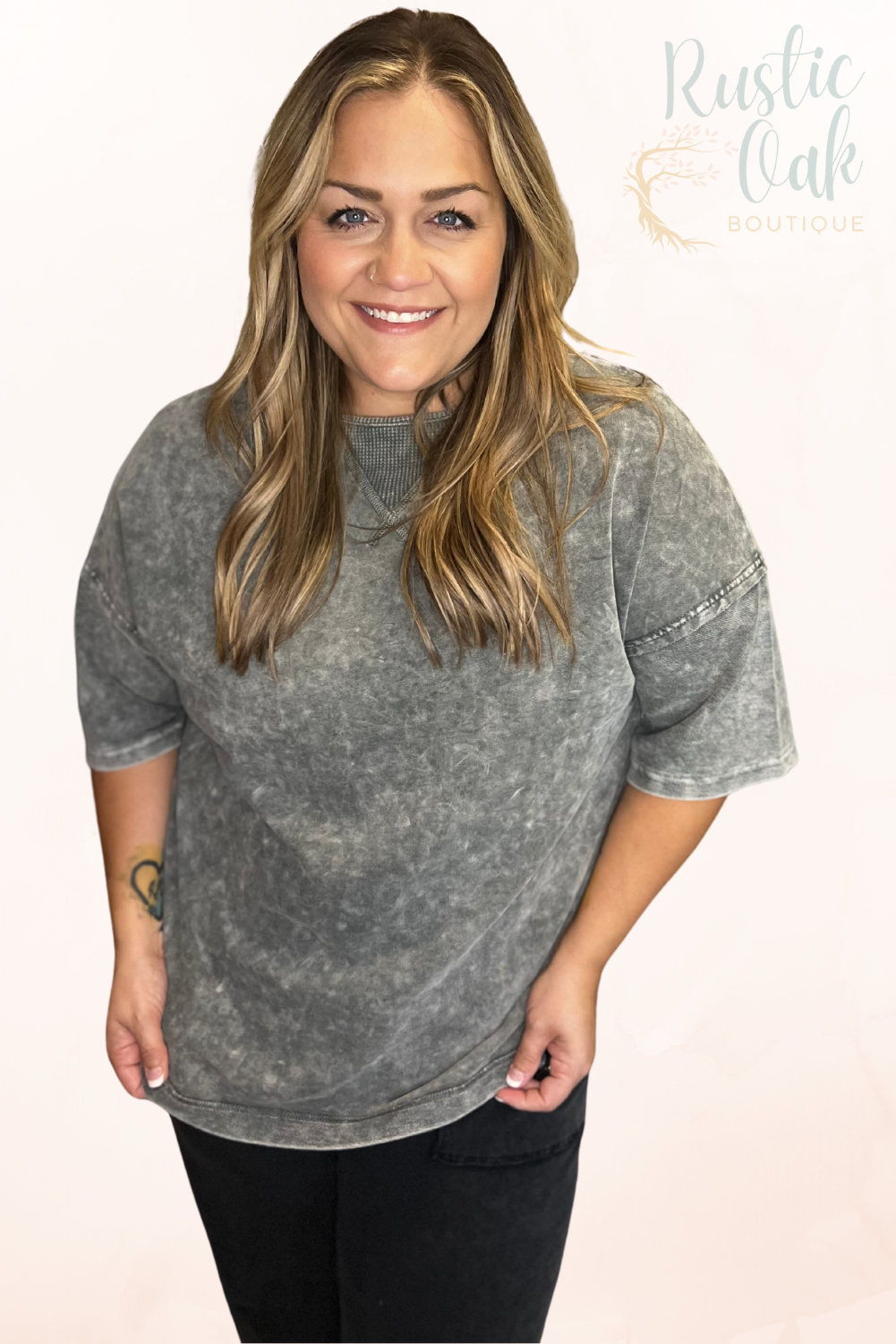 Plus Size Mineral Wash Tee - Purple, Pink, Gray