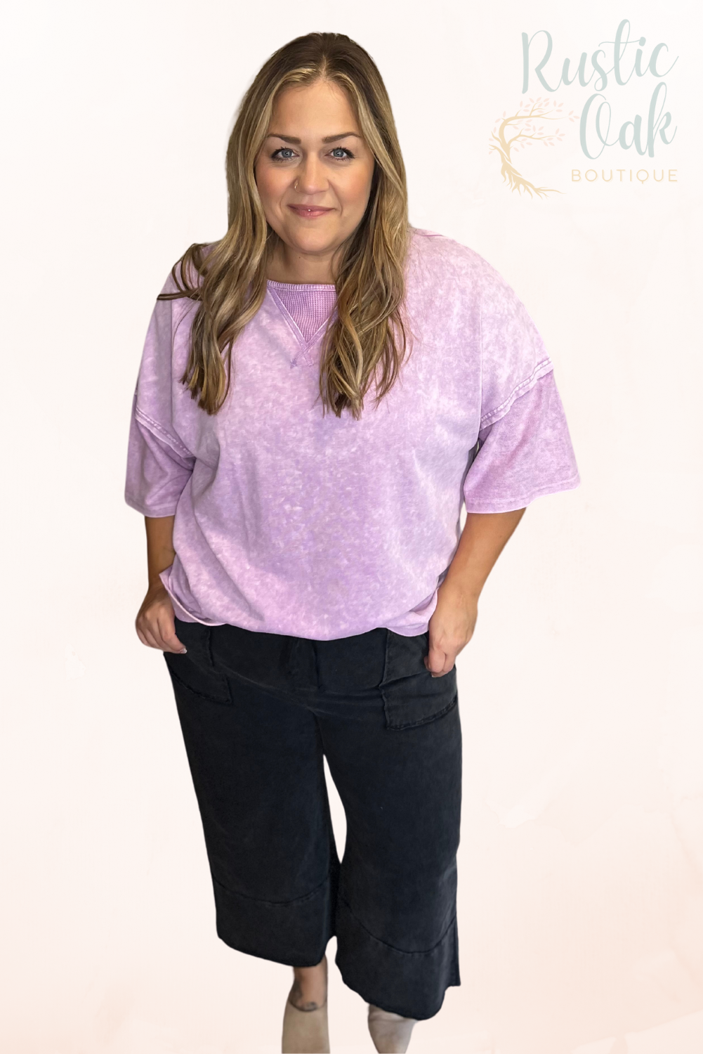 Plus Size Mineral Wash Tee - Purple, Pink, Gray