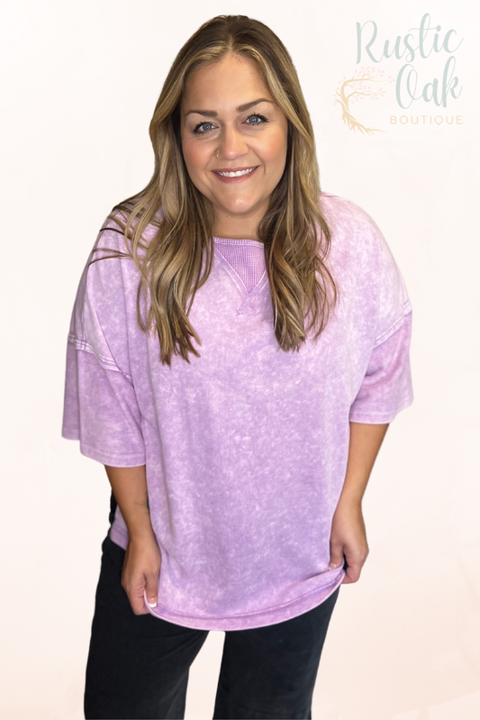 Plus Size Mineral Wash Tee - Purple, Pink, Gray