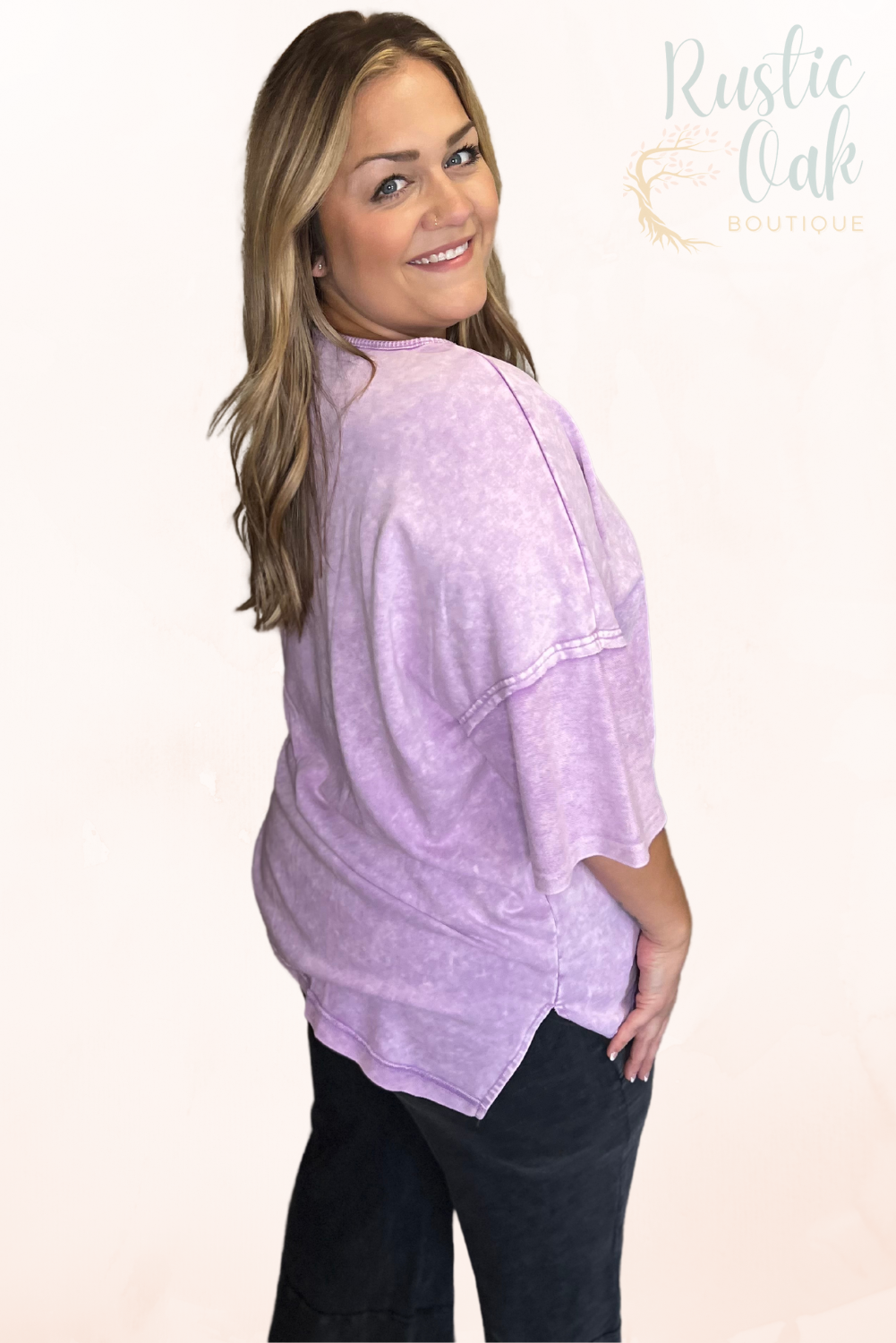 Plus Size Mineral Wash Tee - Purple, Pink, Gray