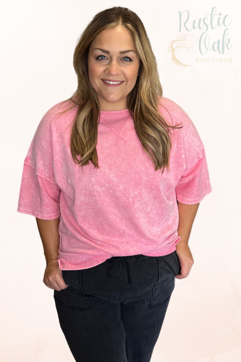 Plus Size Mineral Wash Tee - Purple, Pink, Gray