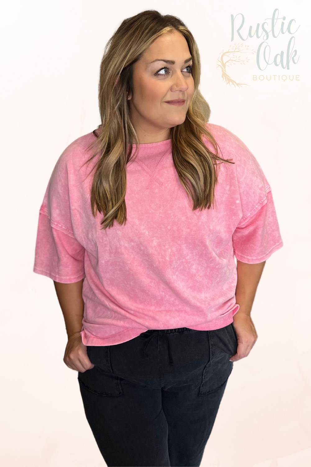 Plus Size Mineral Wash Tee - Purple, Pink, Gray