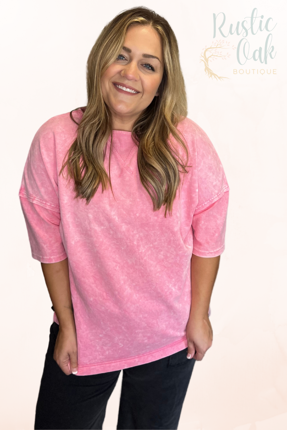 Plus Size Mineral Wash Tee - Purple, Pink, Gray