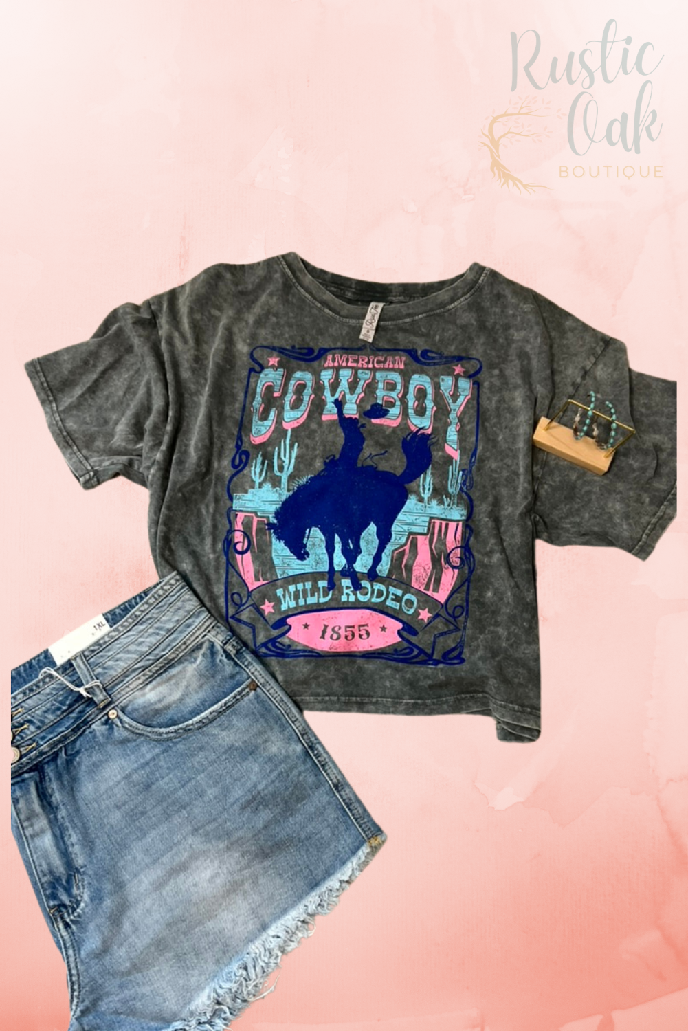 American Cowboy Wild Rodeo Mineral Graphic Long Crop Top