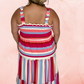 Striped Ruffled Straps Smocked Tiered Long Dress