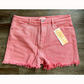 High Rise Fray Hem Shorts - Coral