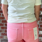 High Rise Fray Hem Shorts - Coral