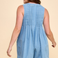Plus Front V Neck Sleeveless Denim Romper - Light Wash