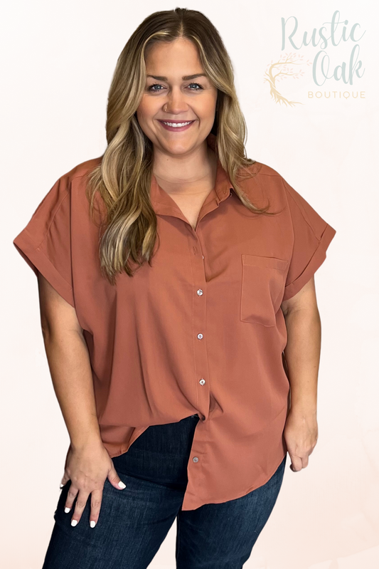 Plus Warm Clay Casual Blouse