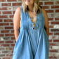 Plus Front V Neck Sleeveless Denim Romper - Light Wash