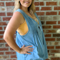 Plus Front V Neck Sleeveless Denim Romper - Light Wash