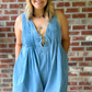 Plus Front V Neck Sleeveless Denim Romper - Light Wash