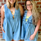 Plus Front V Neck Sleeveless Denim Romper - Light Wash