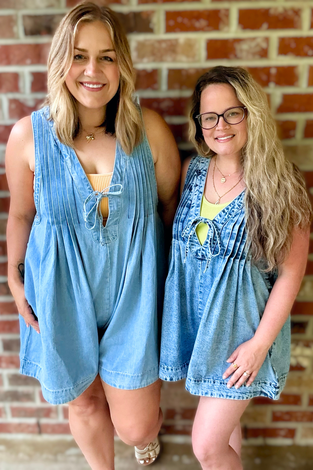 Plus Front V Neck Sleeveless Denim Romper - Light Wash