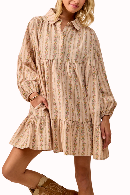 Blooming Shirred Shirt Dress