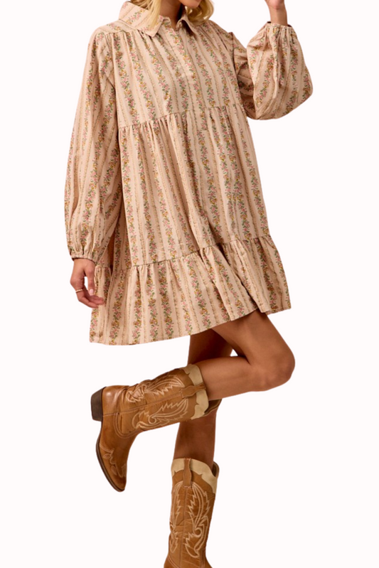 Blooming Shirred Shirt Dress