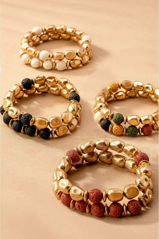 Metallic & Stone Bracelet Set