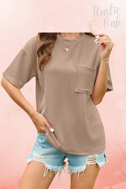 Round Neck Half Sleeve T-Shirt-Khaki