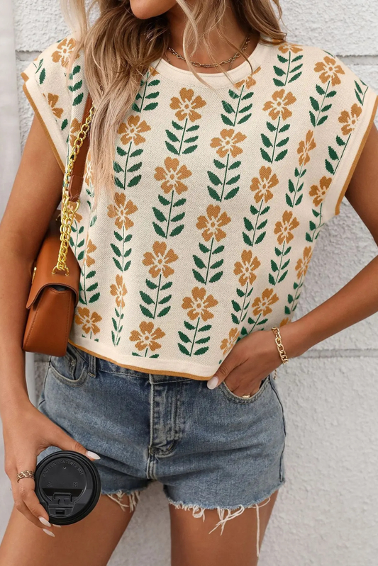 Vintage Floral Knit Crop Top