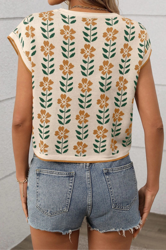 Vintage Floral Knit Crop Top