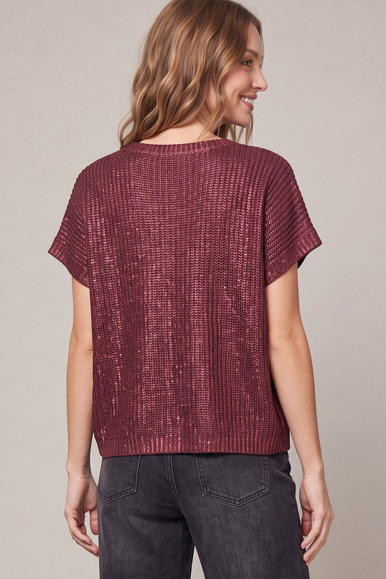 Shimmering Wine V-Neck Sweater
