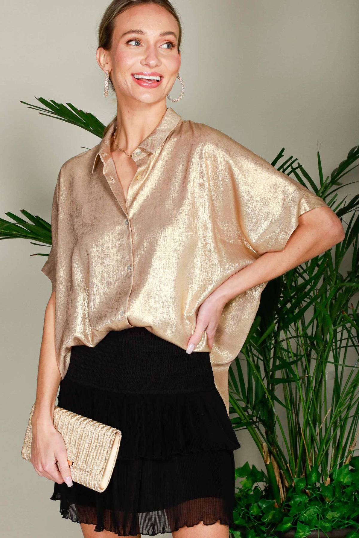 Shimmer & Shine Metallic Button-Down