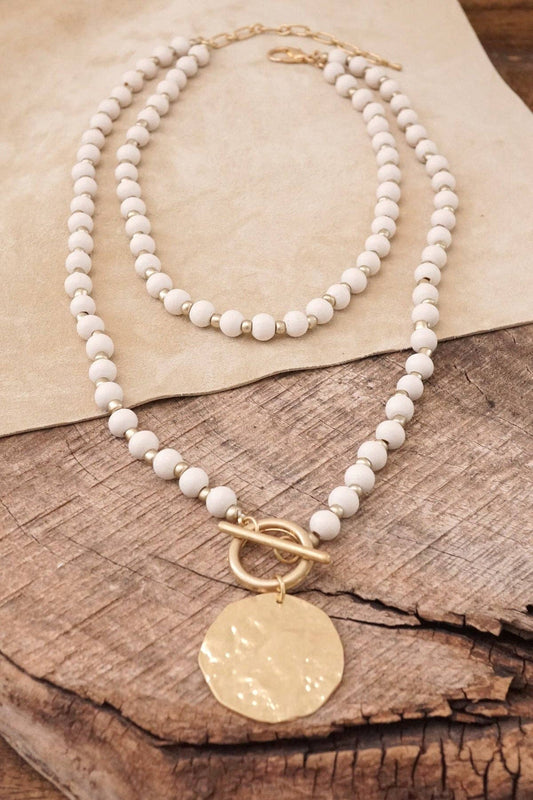 Earthy Elegance Wooden Bead Necklace | Cream