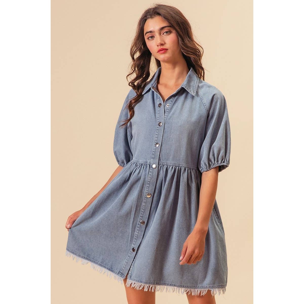 Everyday Charm Puff-Sleeve Denim Dress