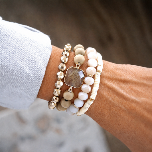 Golden Sands Neutral Beaded Bracelet Stack