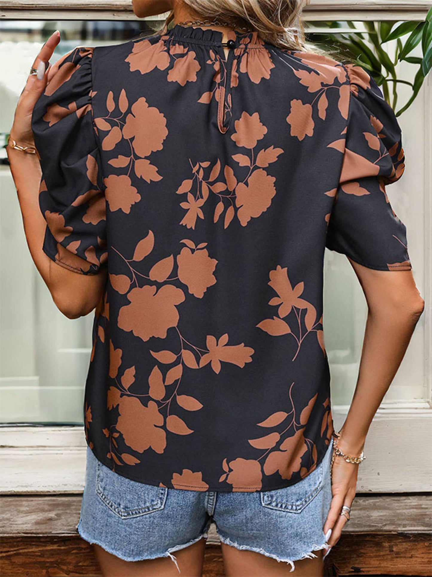 Ebony Brown Floral Blouse