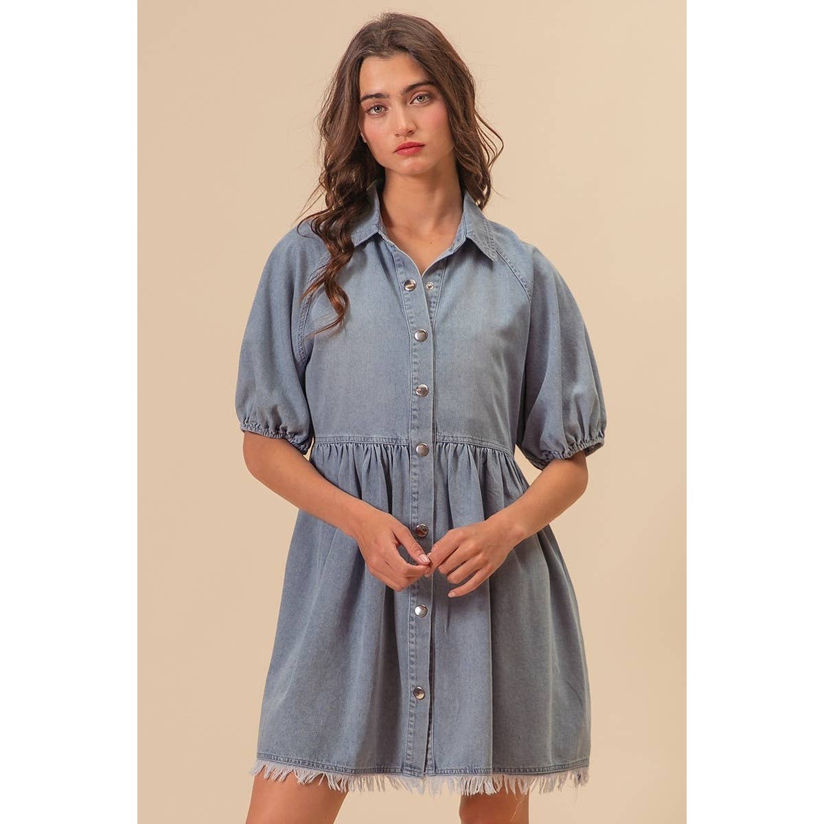Everyday Charm Puff-Sleeve Denim Dress