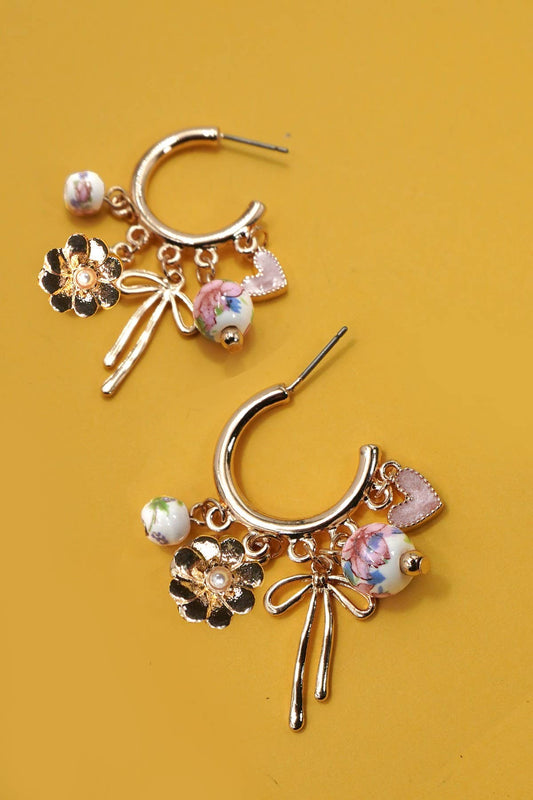 Flower Charm Drop Earrings