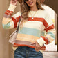 Crew Neck Striped Color Block Sweater