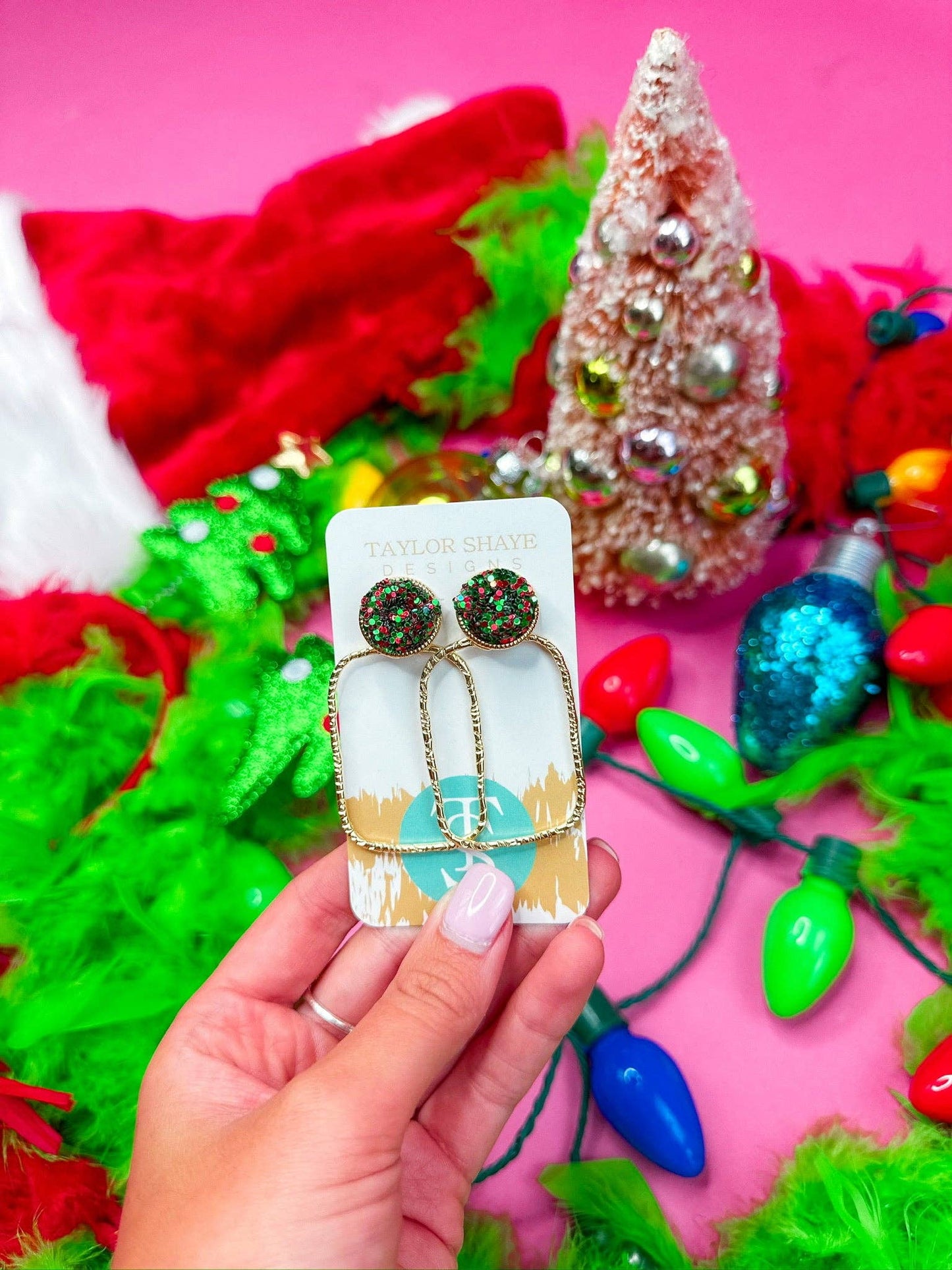 Christmas Mix Glitter Top Hoops