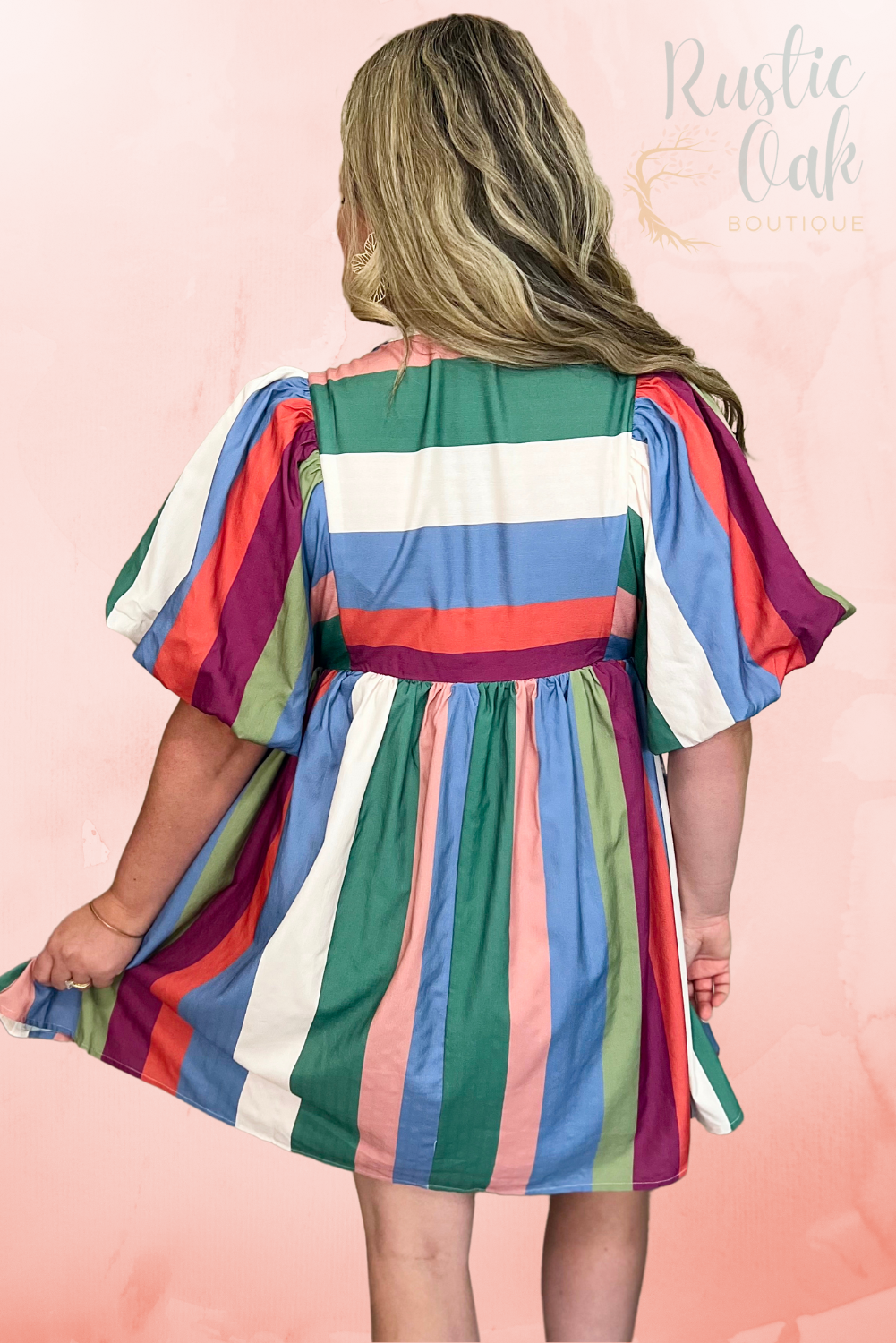 Striped Multicolor Bubble Sleeve Mini Dress