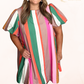 Plus Multicolor Stripe Bubble Sleeve Mini Dress