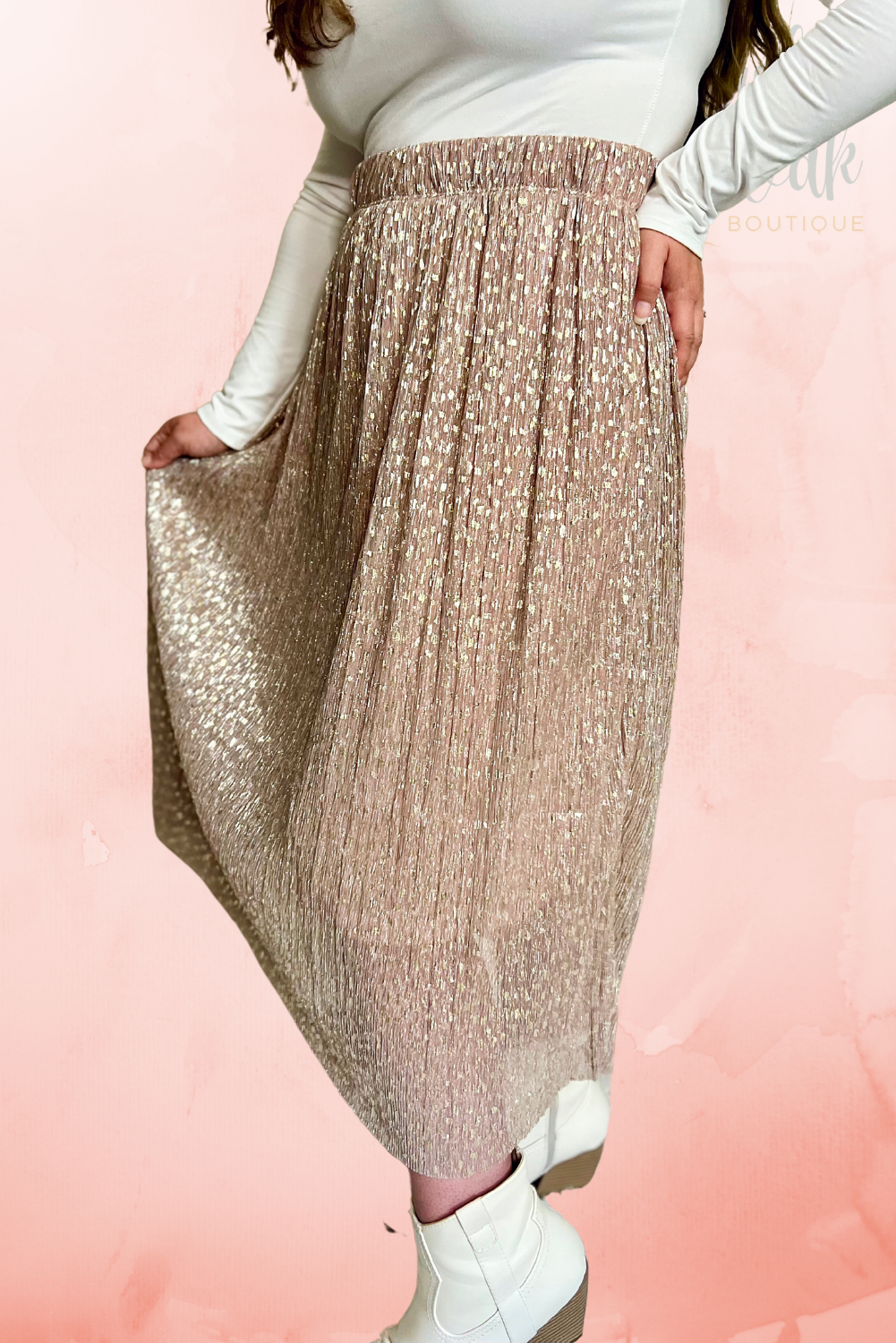 Blush Glitter Speck Midi Skirt