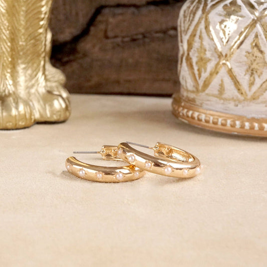 Golden Pearl Hoop Earrings