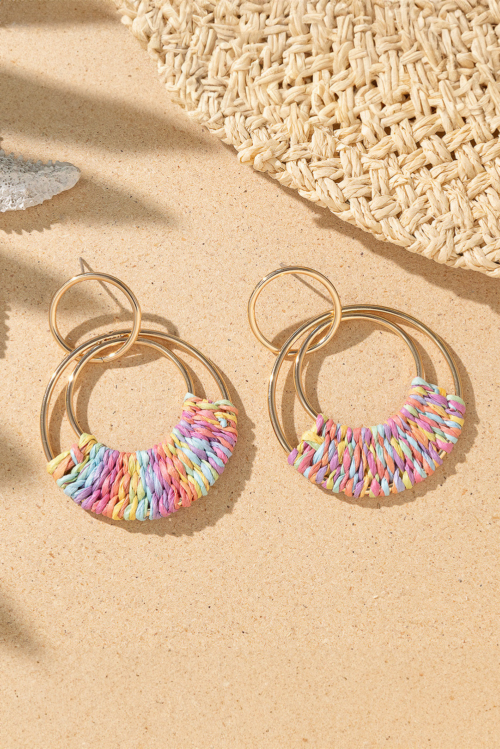 Rainbow Bohemian Woven Raffia Dangle Earrings