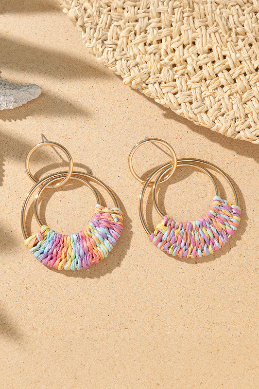 Rainbow Bohemian Woven Raffia Dangle Earrings