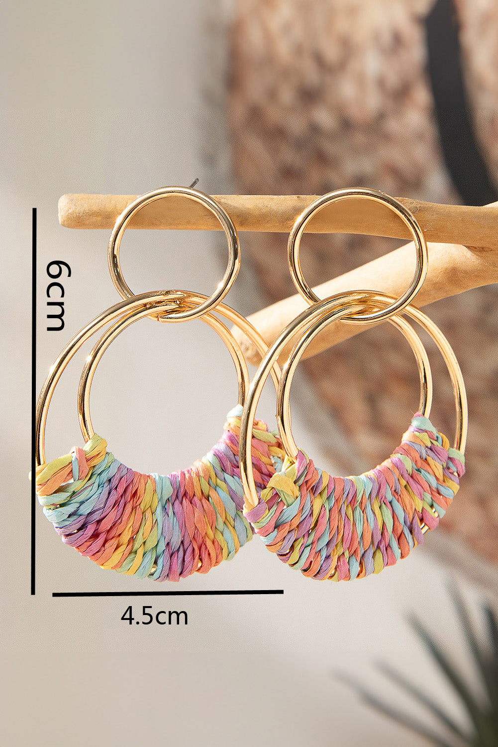 Rainbow Bohemian Woven Raffia Dangle Earrings