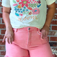 High Rise Fray Hem Shorts - Coral
