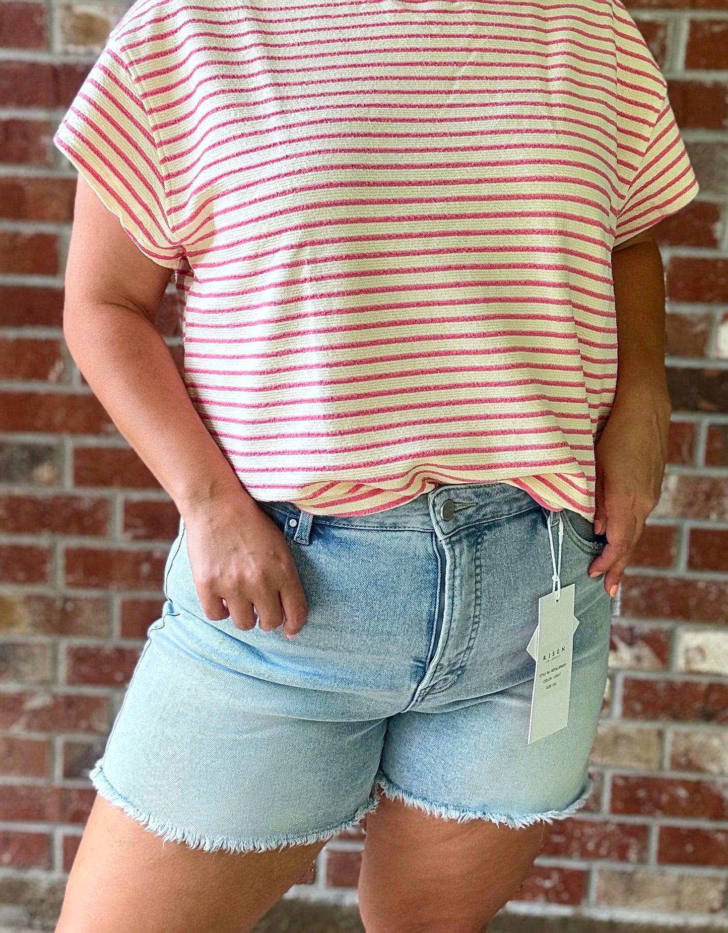 Plus Tummy Control High Rise Fray Hem Shorts