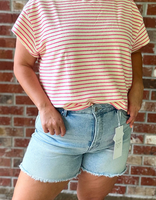 Plus Tummy Control High Rise Fray Hem Shorts