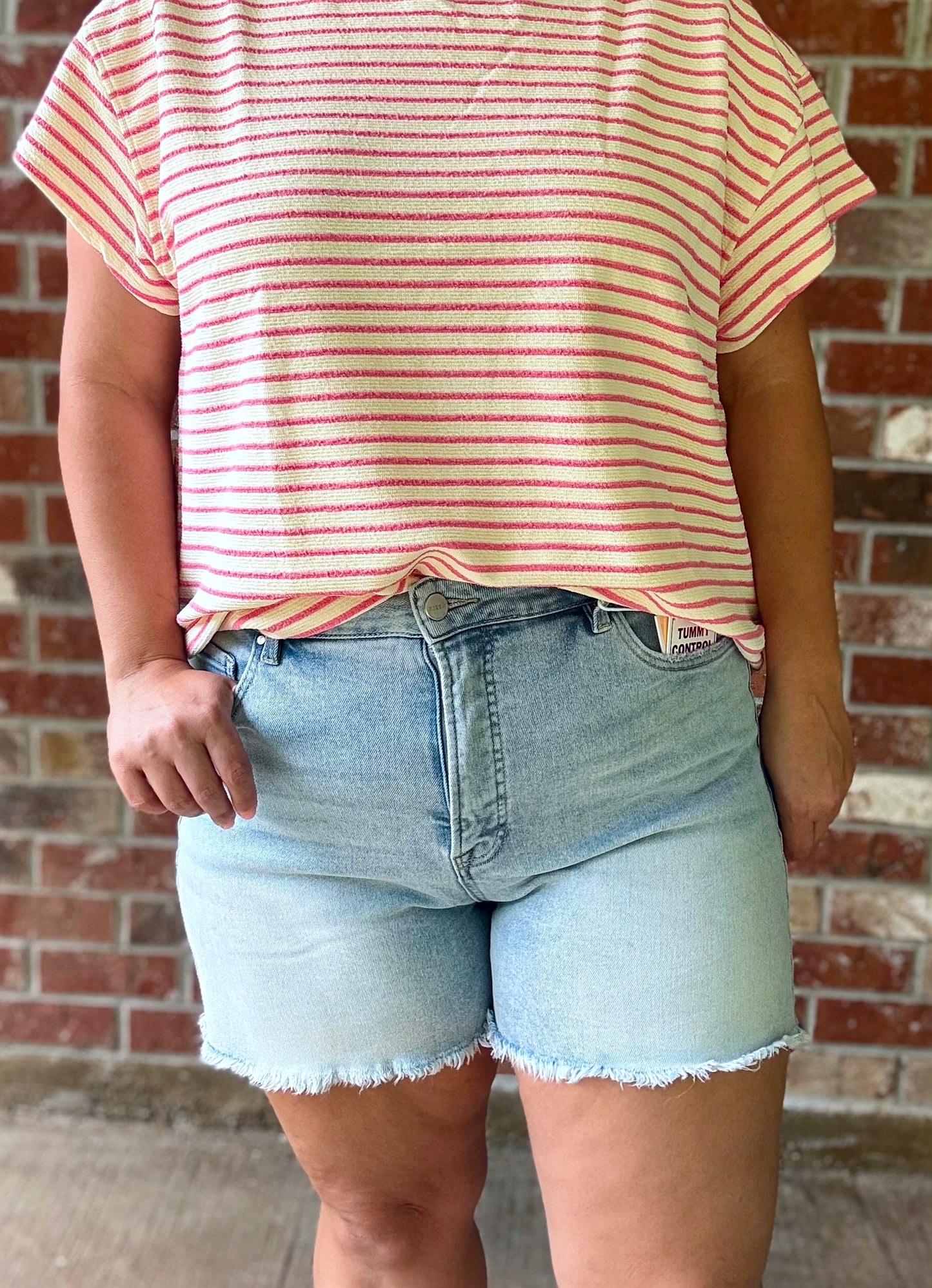 Plus Tummy Control High Rise Fray Hem Shorts