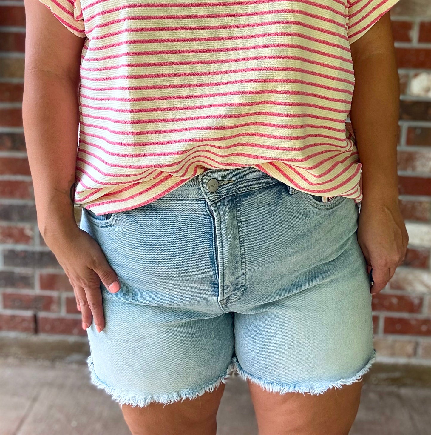 Plus Tummy Control High Rise Fray Hem Shorts